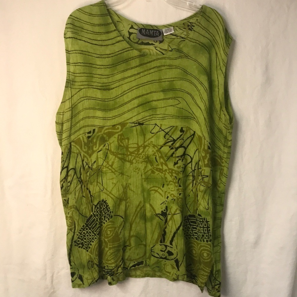 Mamta Women’s Sleeveless Tunic Tank Top Size OS Spring Green Abstract Flowy
